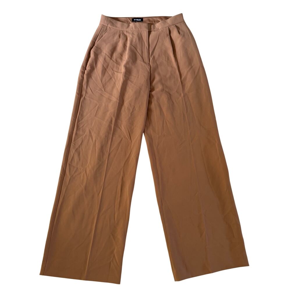 NWT Express Tan High Rise Wide Leg Trouser 12 Work Office Preppy Capsule